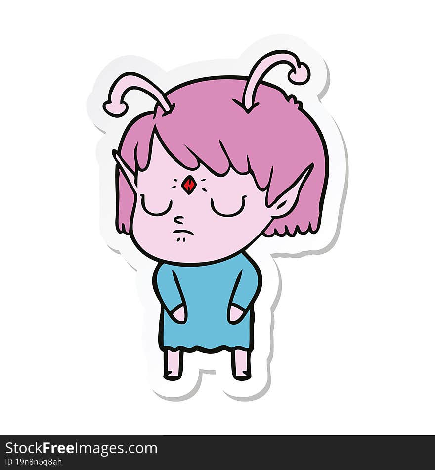 sticker of a cartoon alien girl