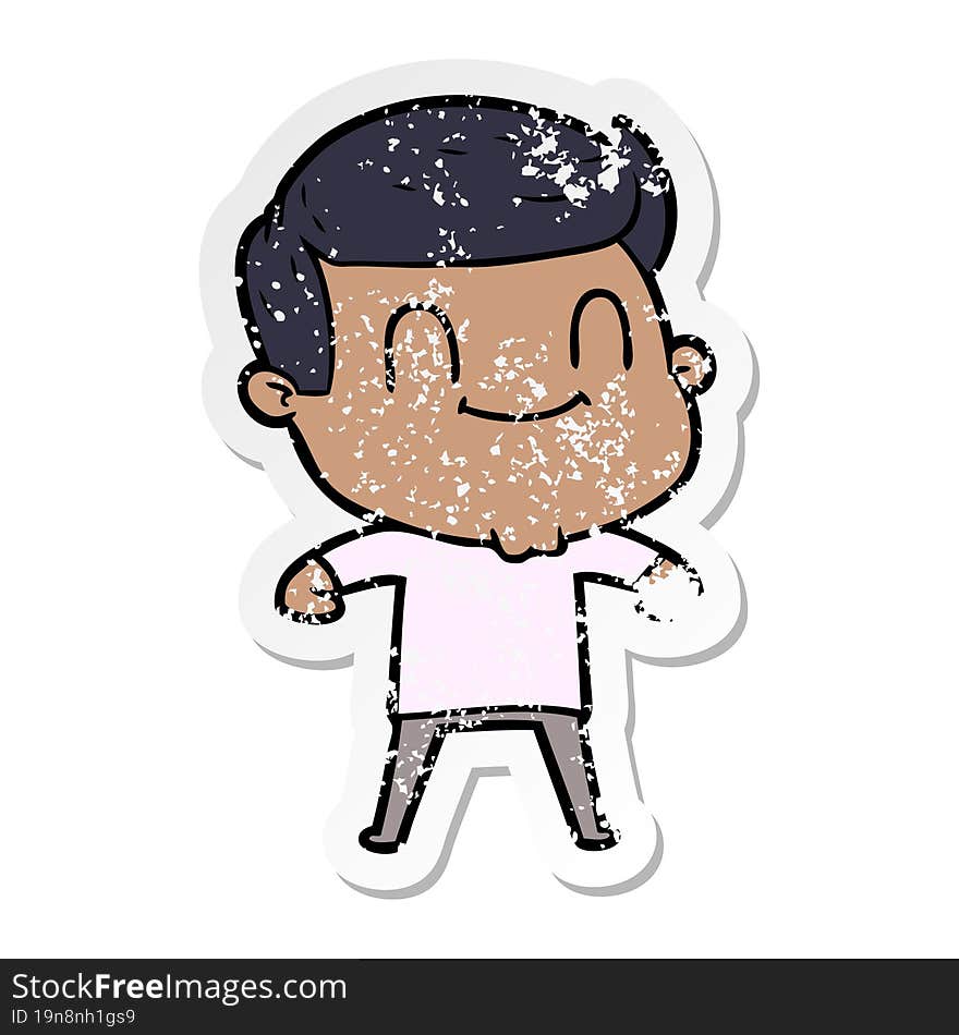 Distressed Sticker Of A Cartoon Friendly Man