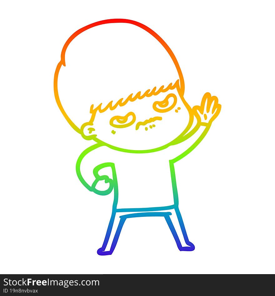 Rainbow Gradient Line Drawing Angry Cartoon Boy