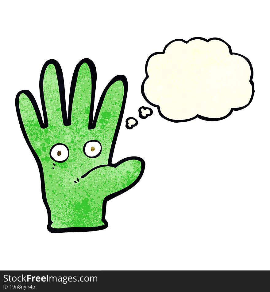 cartoon hand with eyes with thought bubble