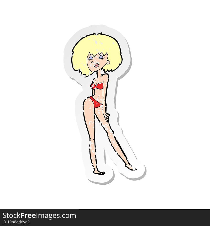 retro distressed sticker of a cartoon woman in bikini