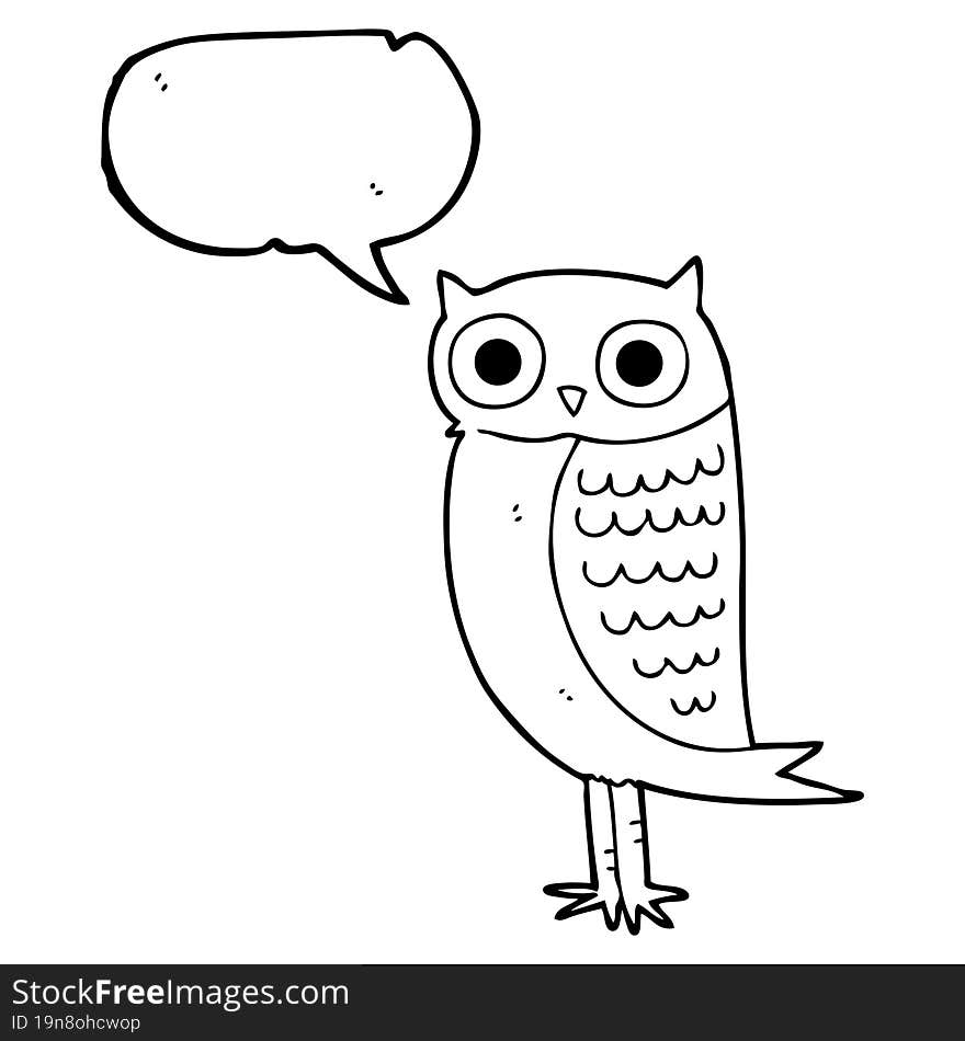 freehand drawn speech bubble cartoon owl