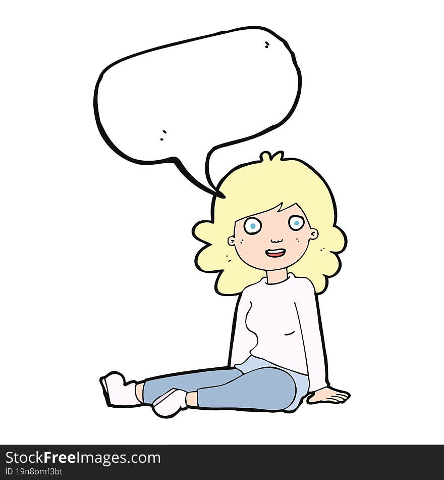 Cartoon Happy Woman With Speech Bubble