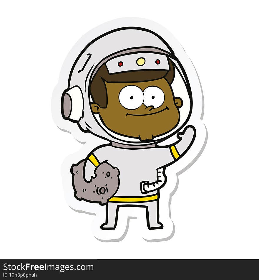 Sticker Of A Happy Astronaut Cartoon