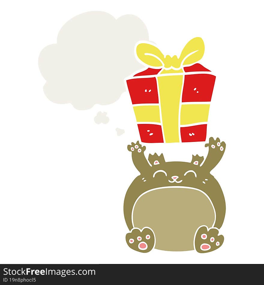 cute cartoon christmas bear with thought bubble in retro style