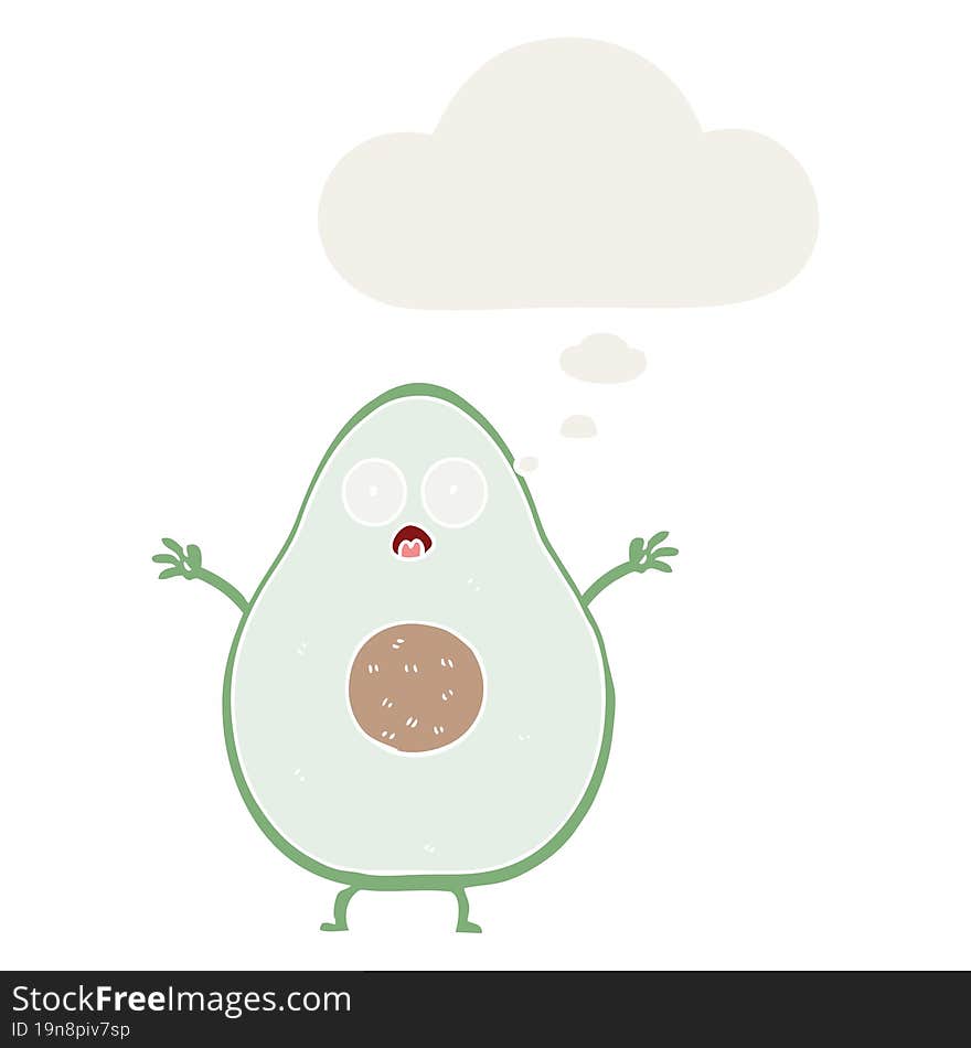 cartoon avocado and thought bubble in retro style