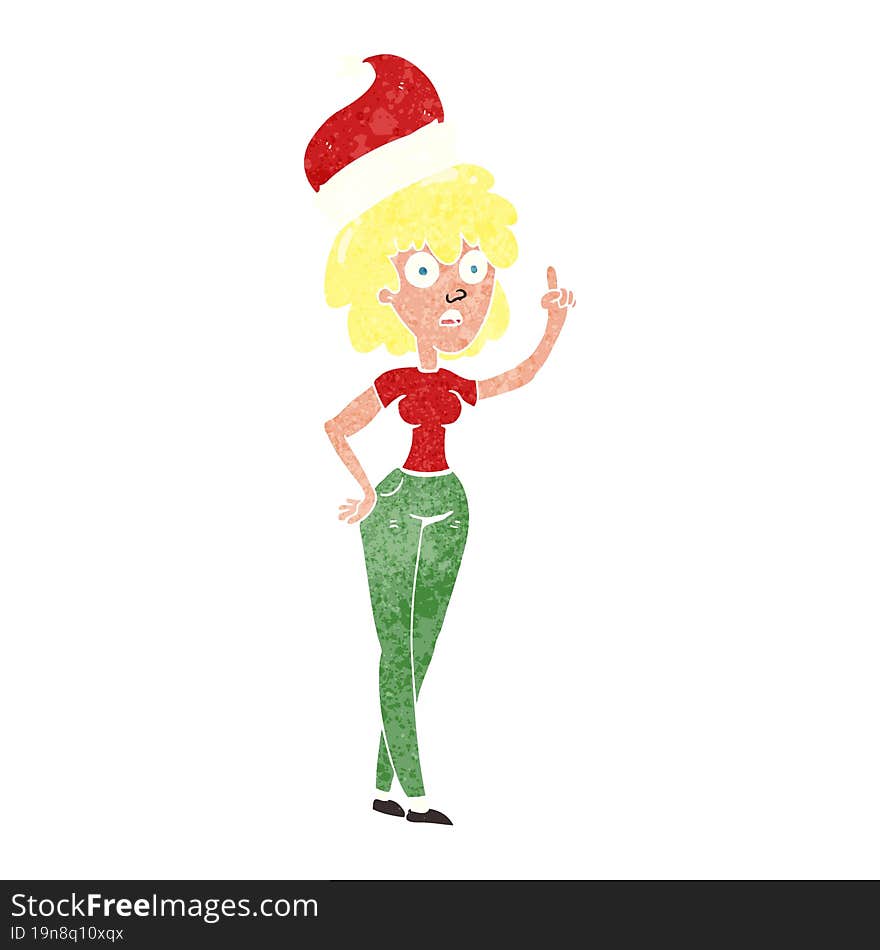 Retro Cartoon Woman Wearing Santa Hat