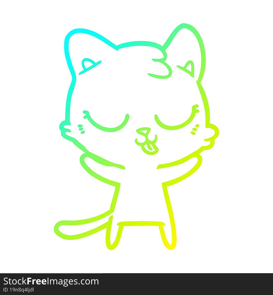 cold gradient line drawing of a cute cartoon cat