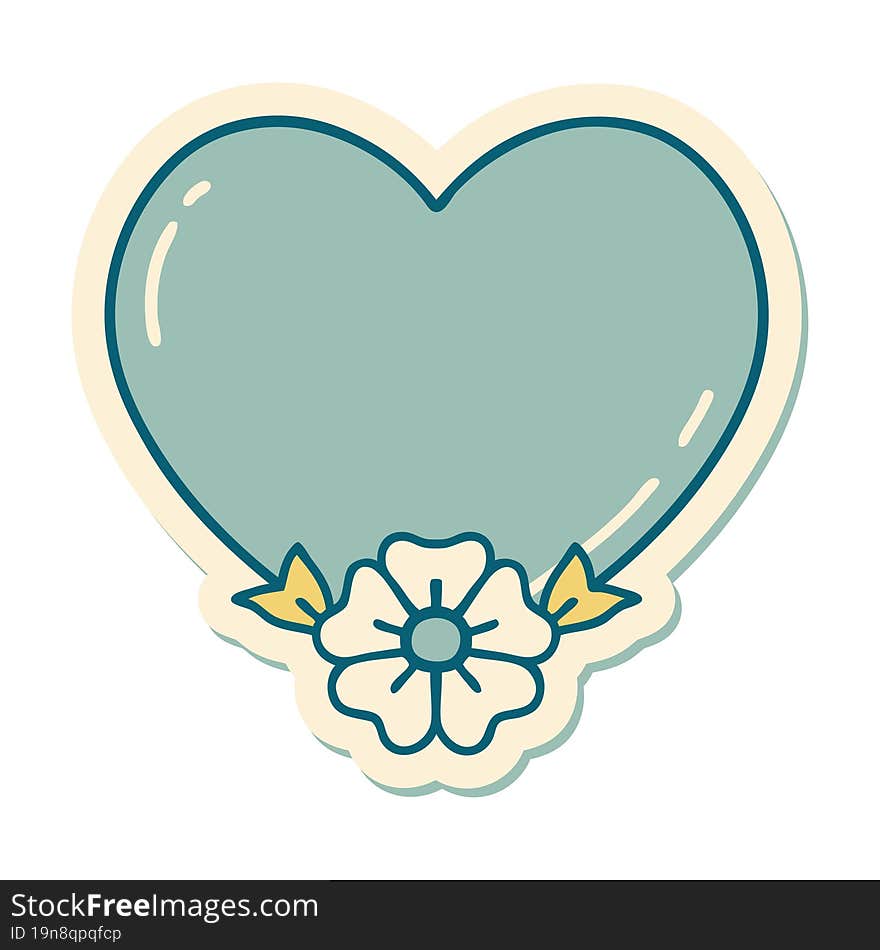 tattoo style sticker of a heart and flower