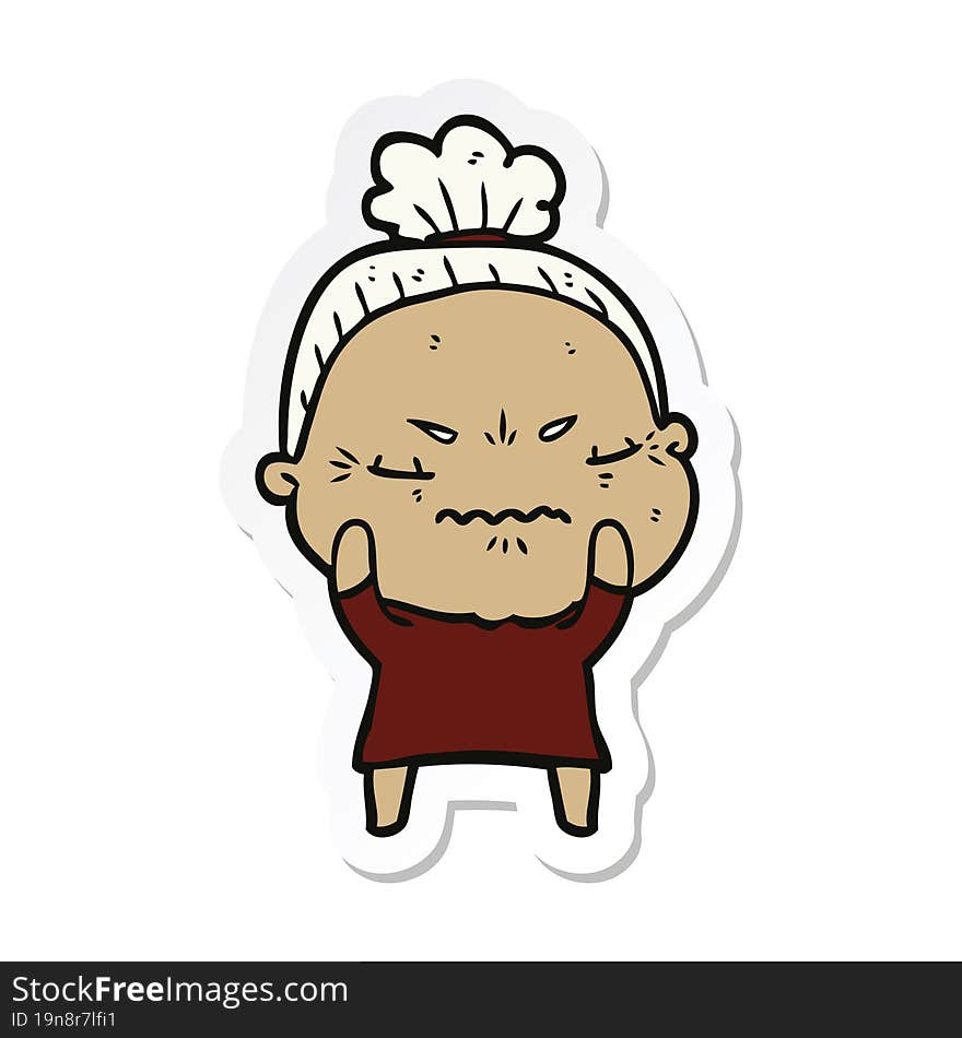 Sticker Of A Cartoon Annoyed Old Lady