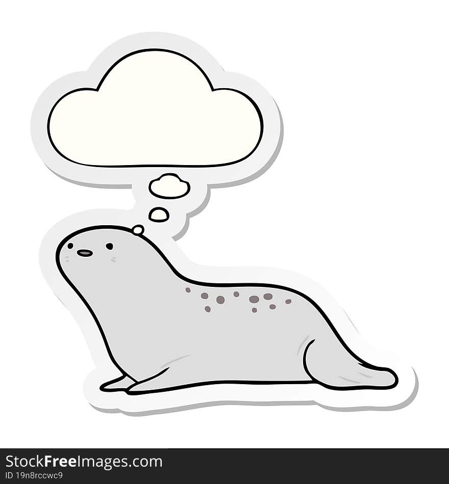 cartoon seal and thought bubble as a printed sticker