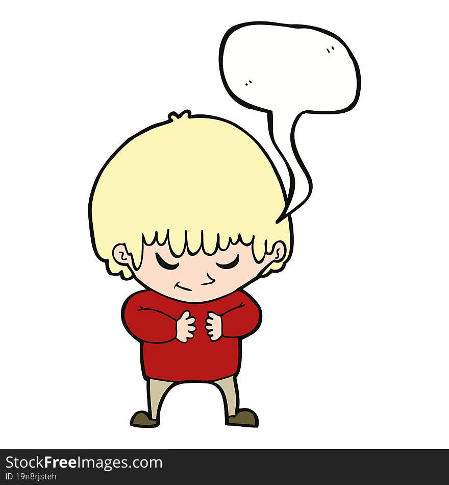 Cartoon Shy Boy With Speech Bubble