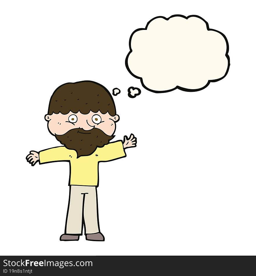 cartoon happy man with beard with thought bubble