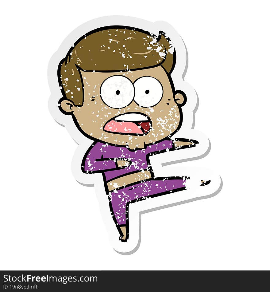 Distressed Sticker Of A Cartoon Shocked Man