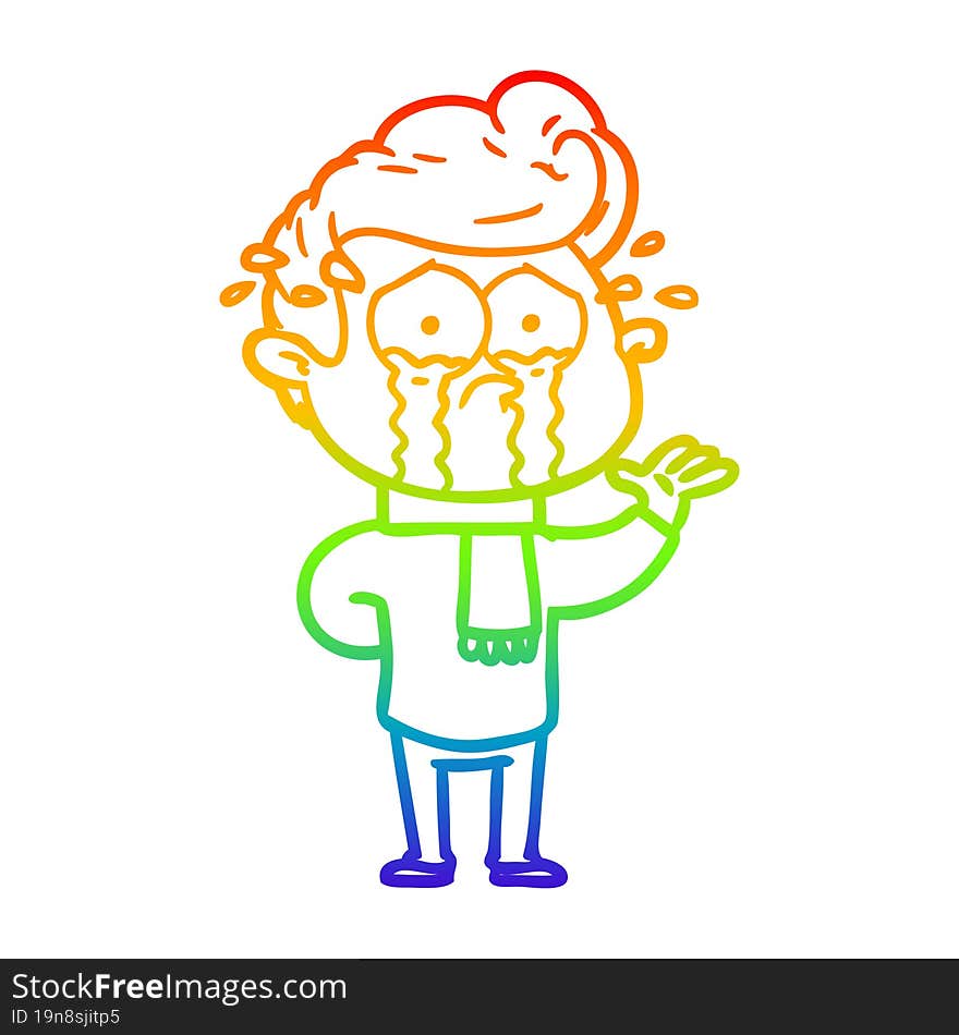 rainbow gradient line drawing cartoon crying man