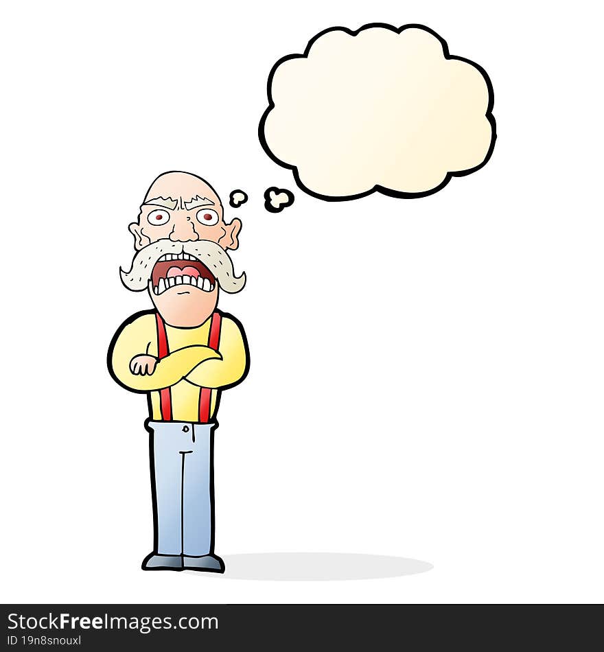 cartoon shocked old man with thought bubble