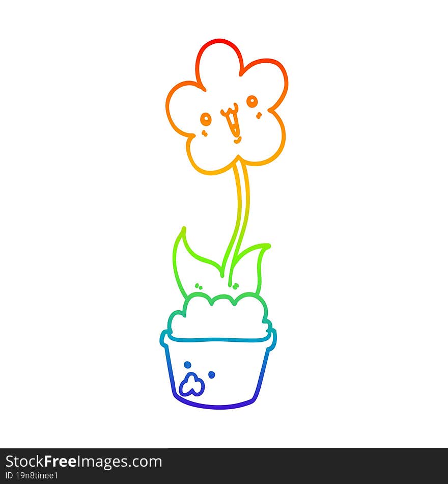 rainbow gradient line drawing of a cute cartoon flower