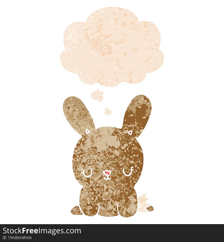 cute cartoon rabbit with thought bubble in grunge distressed retro textured style. cute cartoon rabbit with thought bubble in grunge distressed retro textured style