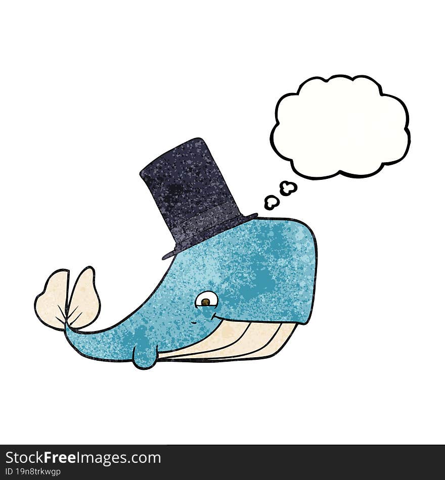 thought bubble textured cartoon whale in top hat