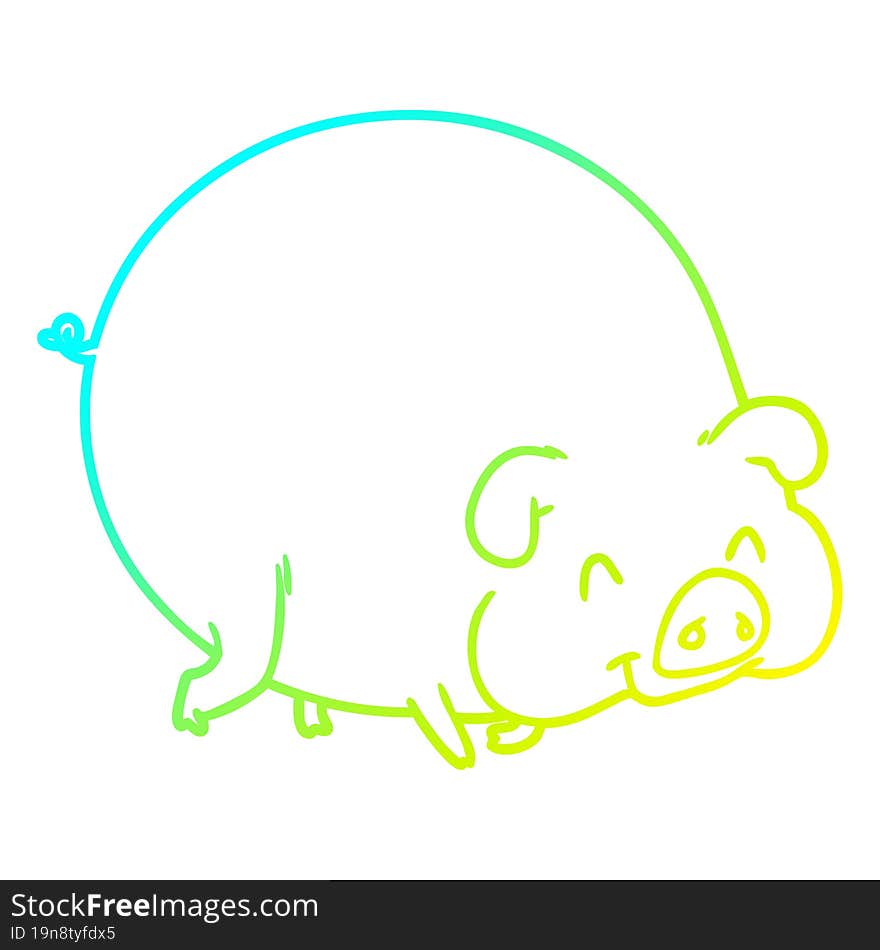 cold gradient line drawing of a cartoon pig