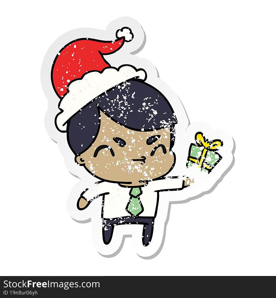 christmas distressed sticker cartoon of kawaii boy