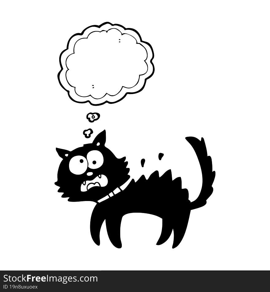 thought bubble cartoon scared black cat