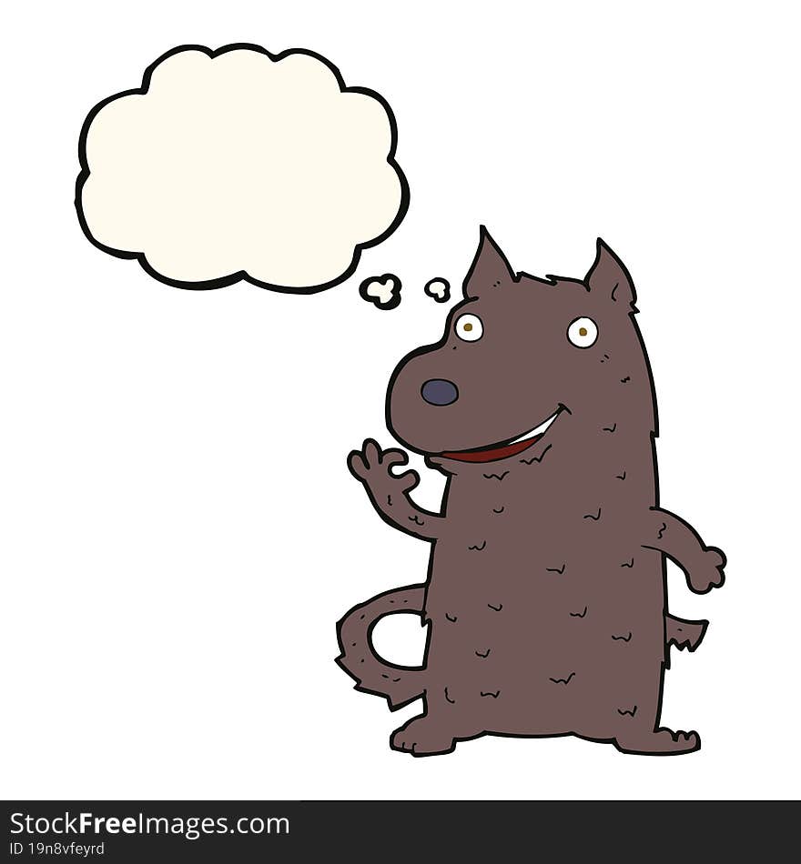 cartoon happy dog with thought bubble