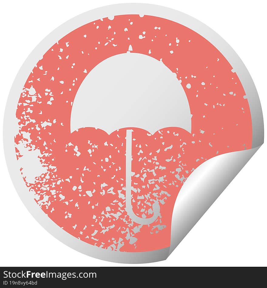 distressed circular peeling sticker symbol of a open umbrella