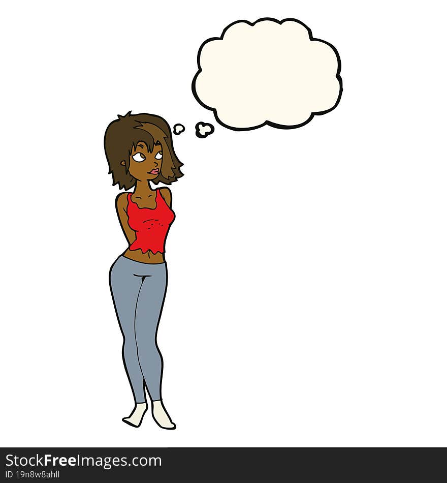 cartoon attractive girl with thought bubble