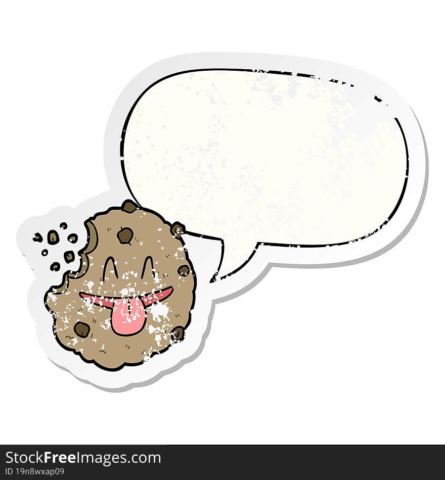 cartoon cookie and speech bubble distressed sticker