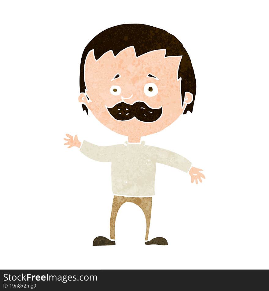 cartoon man with mustache waving