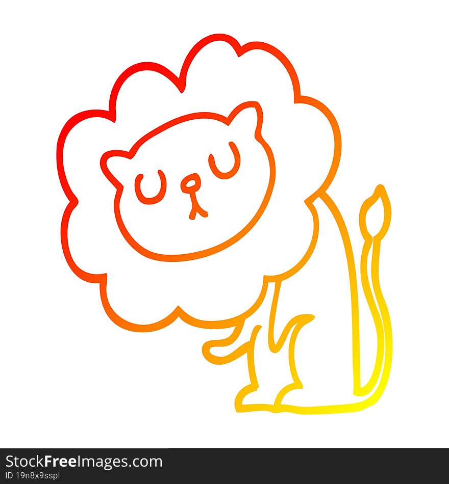 warm gradient line drawing cute cartoon lion