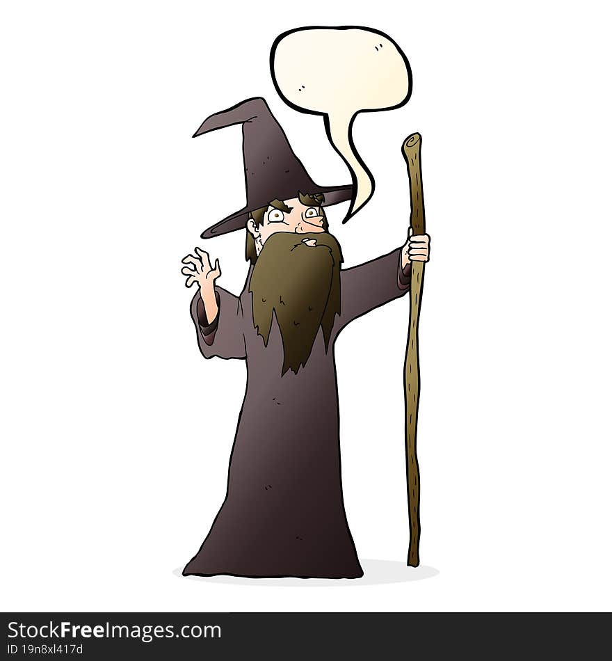 Cartoon Old Wizard With Speech Bubble