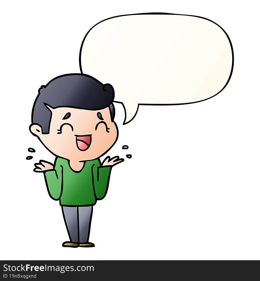 cartoon laughing confused man with speech bubble in smooth gradient style