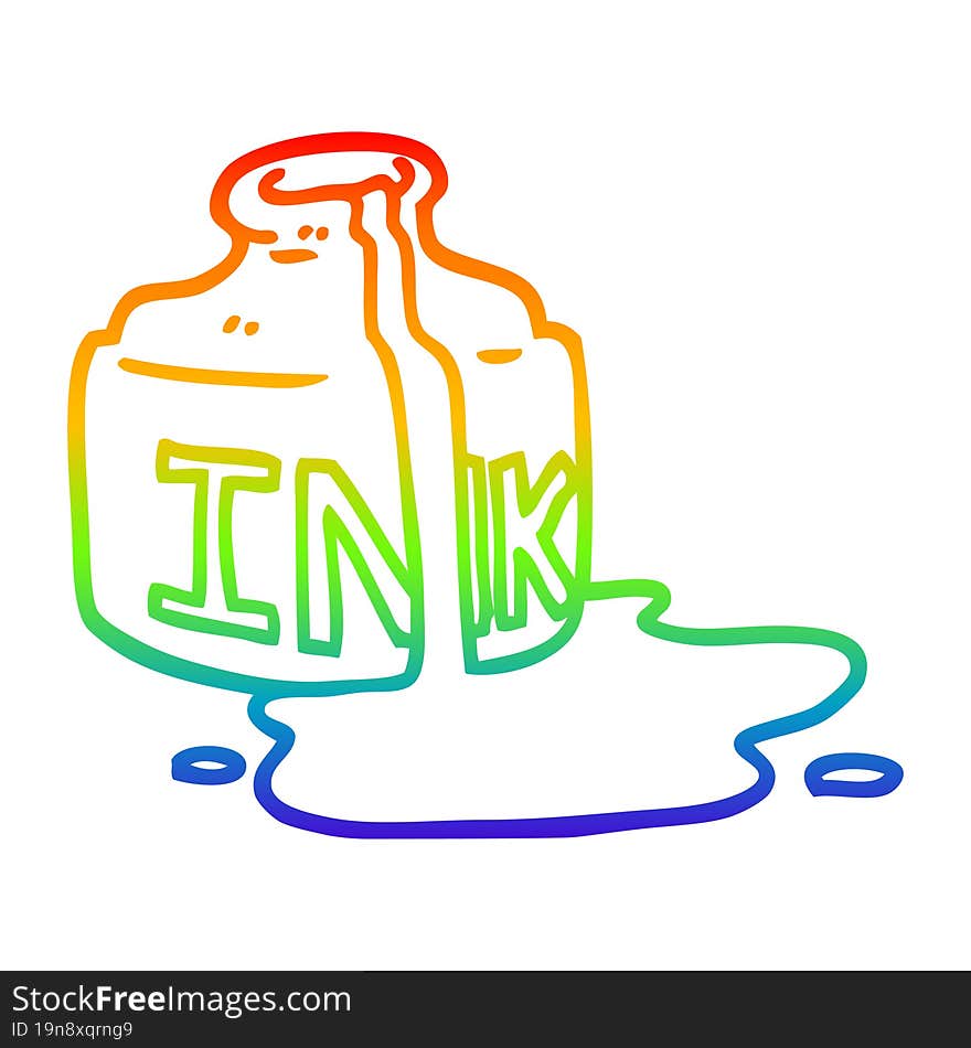 rainbow gradient line drawing cartoon spilled ink bottle