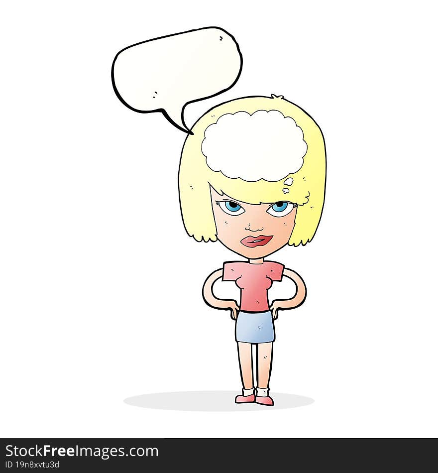 cartoon woman thinking with speech bubble