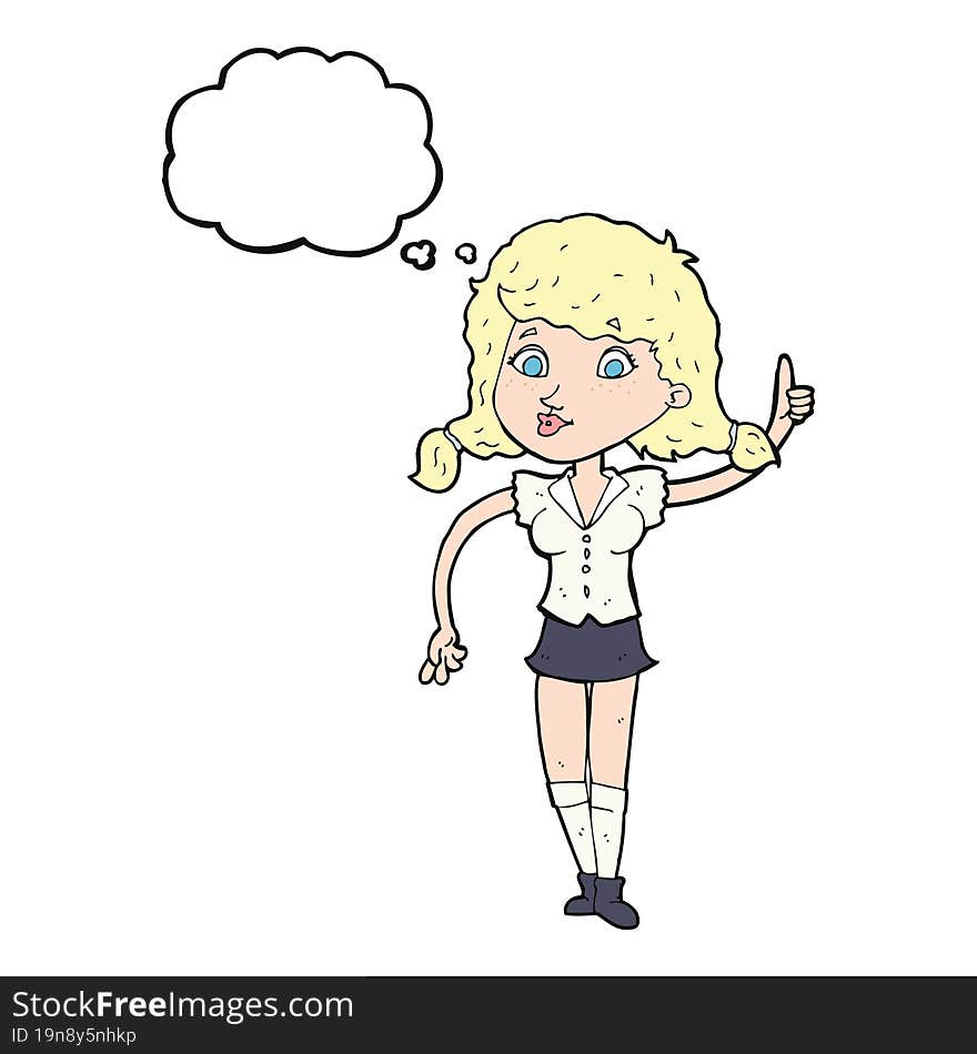 cartoon pretty woman with idea with thought bubble