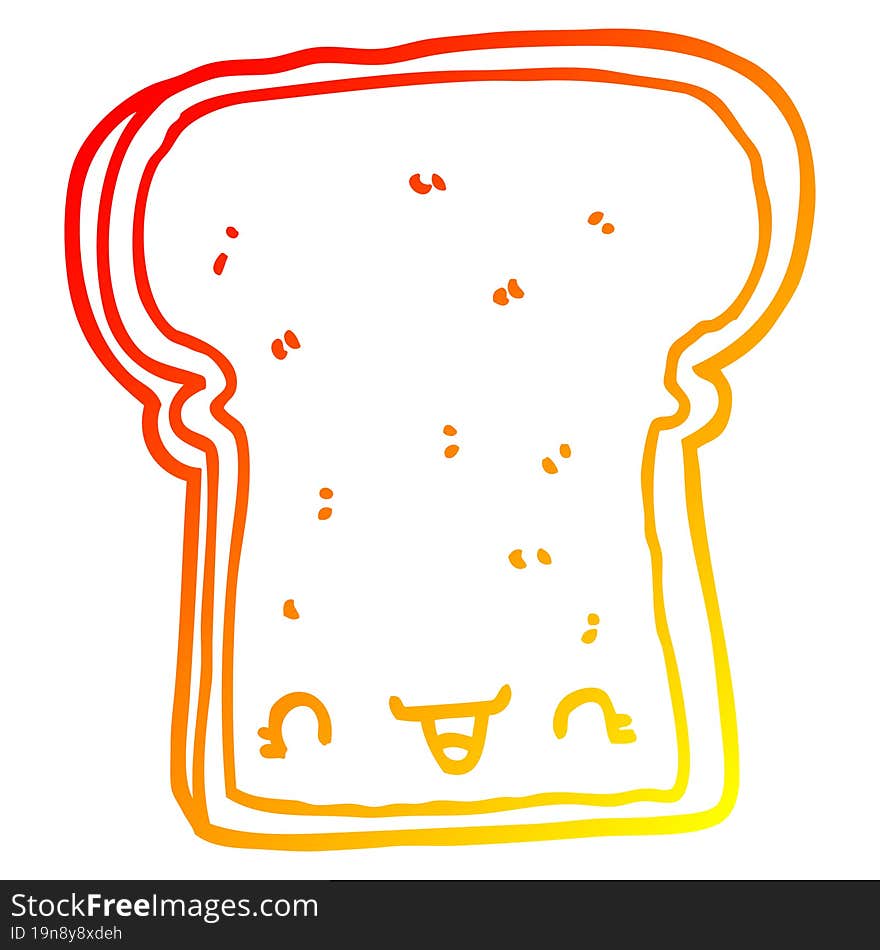 warm gradient line drawing of a cute cartoon slice of bread