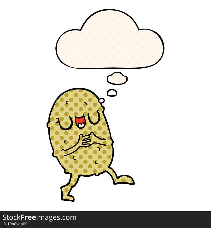 cartoon happy potato and thought bubble in comic book style