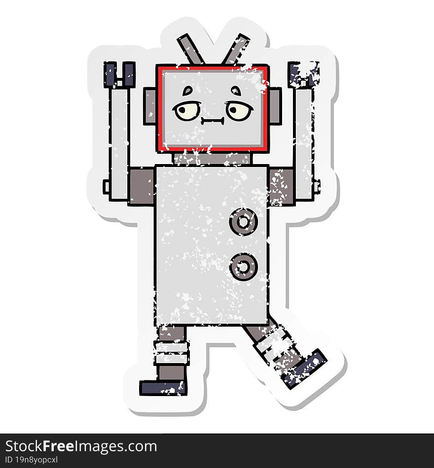 Distressed Sticker Of A Cute Cartoon Robot