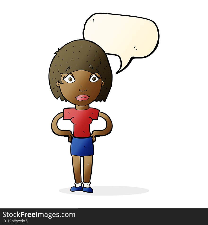 cartoon worried woman with speech bubble