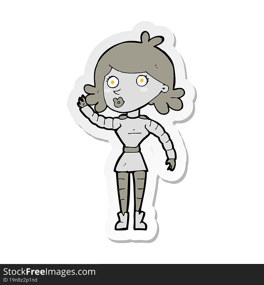 sticker of a cartoon robot woman waving