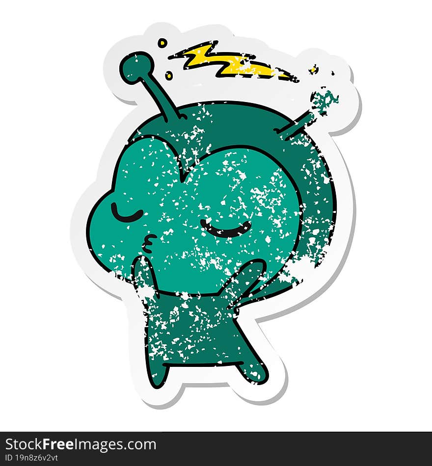 distressed sticker cartoon of a cute kawaii alien