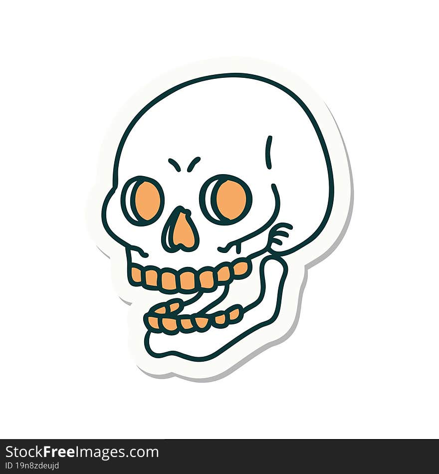 sticker of tattoo in traditional style of a skull. sticker of tattoo in traditional style of a skull