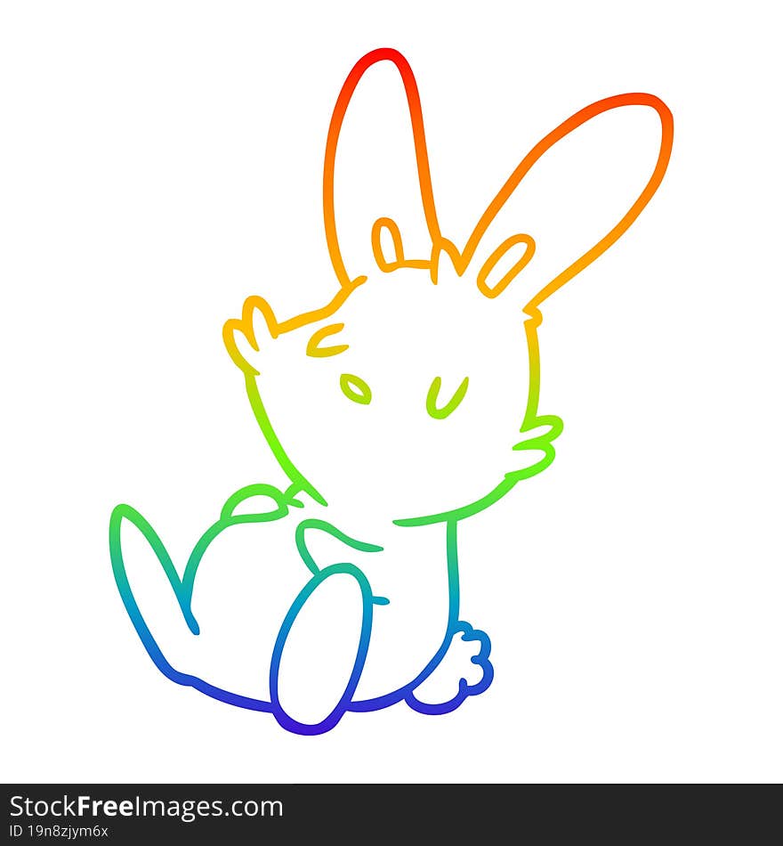 rainbow gradient line drawing of a cute rabbit sleeping