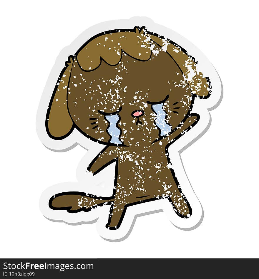 distressed sticker of a cartoon crying dog