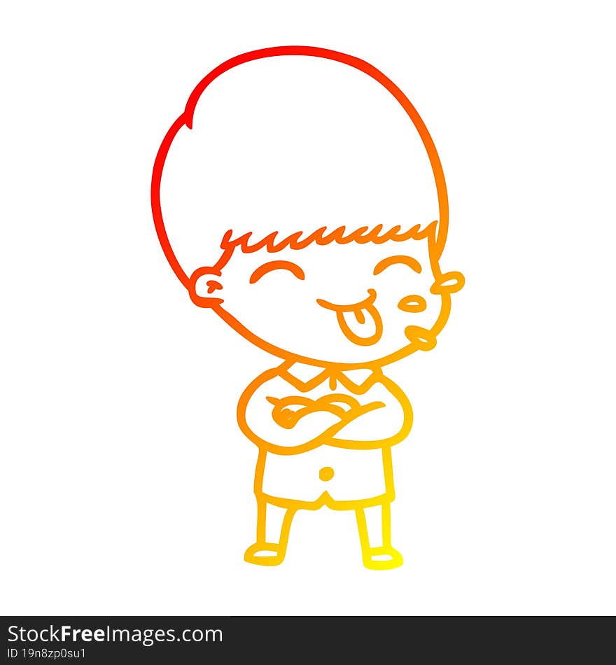 warm gradient line drawing cartoon boy sticking out tongue