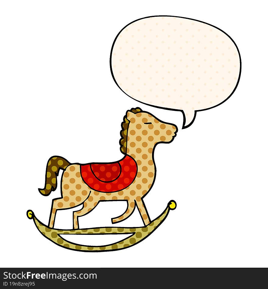 Cartoon Rocking Horse And Speech Bubble In Comic Book Style