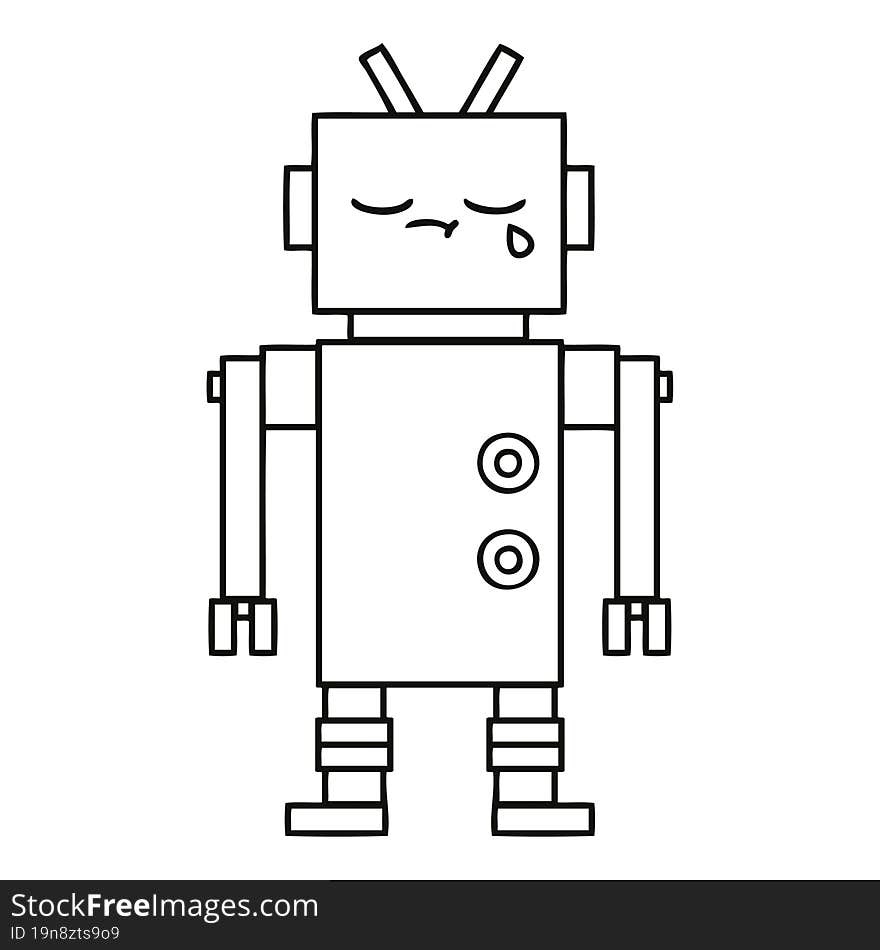 line drawing cartoon of a crying robot