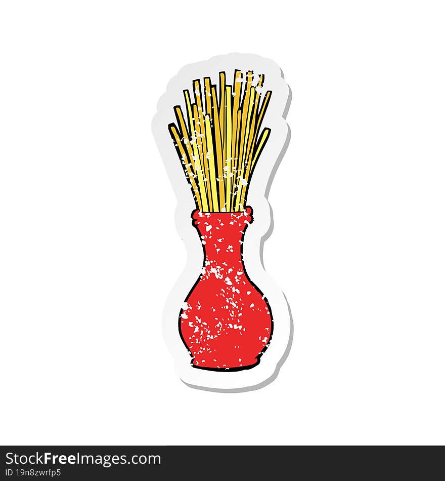 retro distressed sticker of a cartoon reeds in vase